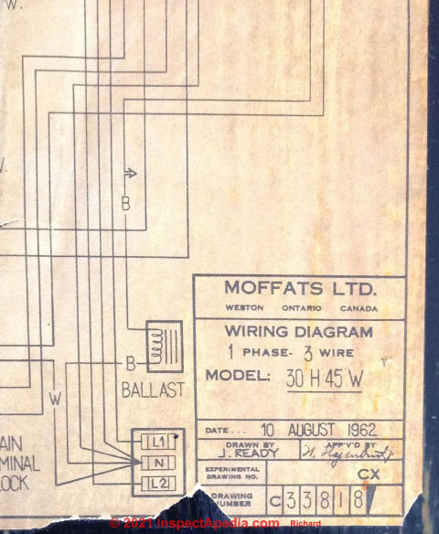 1962 Moffat Electric Stove wiring diagram (C) InspectApedia.com Richard