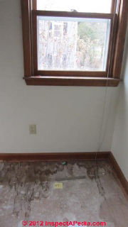 Leak stains below window indicate history of water leaks (C) InspectAPedia S Bliss