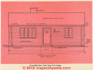 Cape Cod cottage elevation, front (C) InspectApedia.com Cobb 1950
