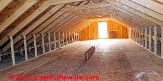 Raised header in attic floor of a modular home (C) InspectApedia
