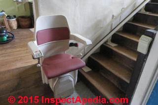 Inclined chair lift along stairway, Brinstone Farm, Herefordshire England UK (C) Daniel Friedman