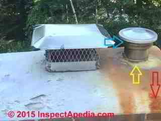 Squashed unsafe chimney rain cap (C) InspectAPedia TW