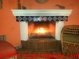 LP Gas log fireplace installed in a San Miguel de Allende home (C) Daniel Friedman at InspectApedia.com