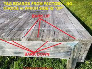 Deck with some boards bark up and others bark down (C) Daniel Friedman at InspectApedia.com