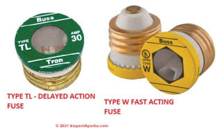 Substituting a Type W vs a Type TL fuse (C) InspectApedia.com