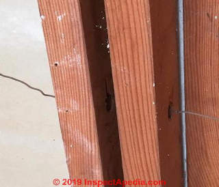 Bare copper ground wire run through house walls (C) InspectApedia.com Doug