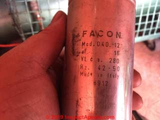 Facon 16 uf Motor capacitor (C) InspectApedia.com