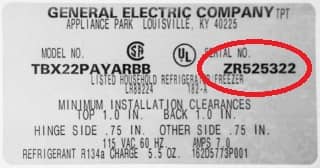 GE appliance tag provides age decoding (C) InspectApedia.com