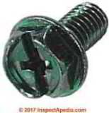 Ground wire screw to connect metal box to wire 3/8" x 10-32 thread (C) InspectApedia.com