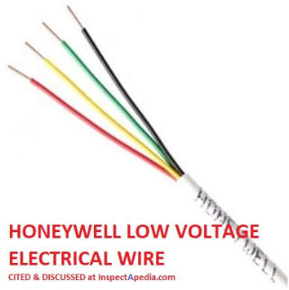 #22 solid copper conductor low voltage wiring by Honeywell cite & discussed at InspectApedia.com