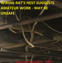 Un-supported, tangled and possibly unsafe electrical wiring in Suffern, NY (C) InspectApedia.com Kahn DovBer