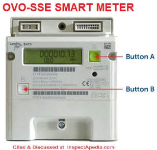OVO SSE Smart Electric Meter Buttons & reading  cited & discussed at InspectApedia.com