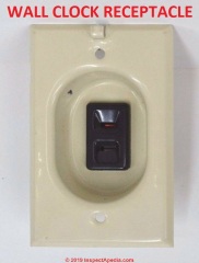 Electrical wall clock flush mount wall receptacle (C) InspectApedia.com