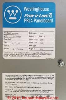 Westinghouse Pow-R-Line PRL4F 800A 201/120VAC electrical panel (C) InspectApedia.com
