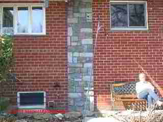 Fake bond courses in a brick veneer wall (C) Daniel Friedman