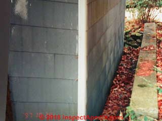 Solving drainage trouble by making a trench along the foundation is a bad idea (C) Daniel Friedman at InspectApedia.com