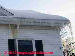 Ice dam leaks © D Friedman at InspectApedia.com 