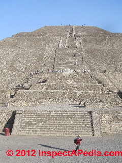 Severe exterior stairs at the Pyramid of the Sun, Mexico city © D Friedman at InspectApedia.com 
