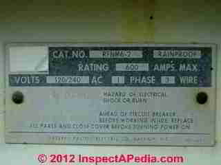 Federal Pacific Electric Co of Raleigh NC - panel label (C) InspectApedia Chris Chamberlin
