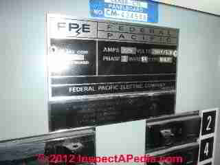 Commecial Federal Pacific Electric circuit breaker panel details (C) InspectApedia