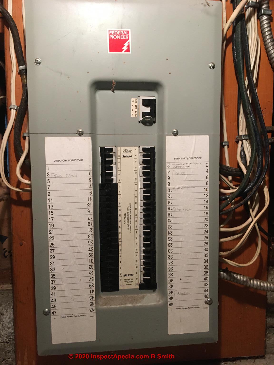 Federal Pioneer BE124-48. Shows Toronto, Ontario and Y78B624-1 electrical panel (C) InspectApedia.com Peter
