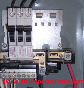 Photograph of a typical Federal Pacific Electric Stab-Lok&reg; electric panel circuit breaker bus