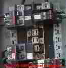 Photograph of a typical Federal Pacific Electric Stab-Lok&reg; electric panel circuit breaker bus