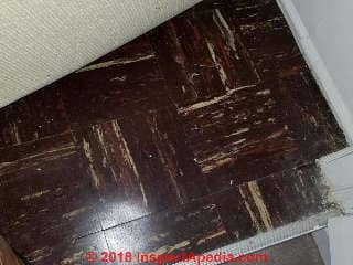 Armstrong asphalt asbestos floor tile Cedar B-918 in a 1947 U.S. home (C) InspectApedia.com AW
