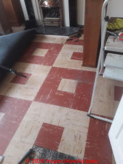1950s Armstrong asbestos floor tiles Apache Red & White (C) InspectApedia.com Julie