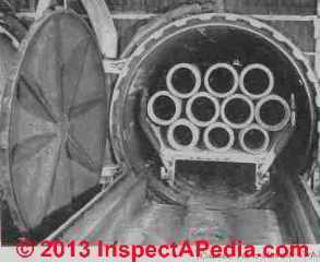 Asbestos cement pipe being cured in an autoclave  - Rosato (C) InspectApedia