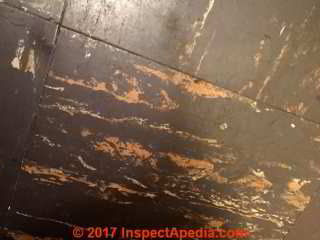 Asphalt asbestos-like floor tiles, probably Armstrong 1940-1955 (C) Inspectapedia.com