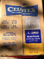Celotex L-260 Mayfair Stipplied White 12x12 ceilign tile (C) InspectApedia.com reader Bruce Pederson 1960-1970