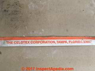 Celotex drywall manufactured in Tampa FL USA (C) InspectApedia.com NS
