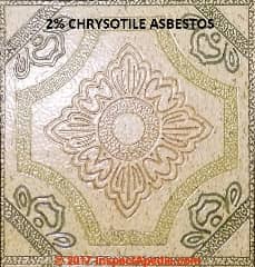 Vinyl asbestos floor tile confirmed 2% Chrysotile Asbestos (C) InspectApedia MW
