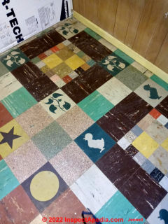 Kentile Die-Cut vinyl asbestos floor tiles (C) InspectApedia.com Jennell