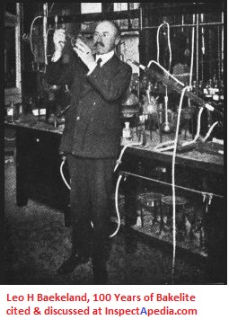 Leo H Baekeland, inventor of Bakelite, in 100 Years of Bakelite cited & discussed at InspectApedia.com
