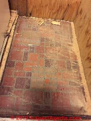 Armstrong sheet flooring containing Chrysotile asbestos, red squares 1970 (C) Inspectapedia.com DR