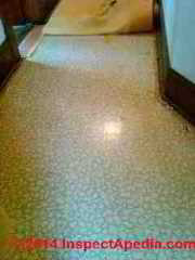 Older sheet flooring may contain asbestos (C) InspectAPedia M.