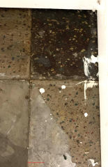 Spatter pattern 1950s floor tiles contain asbestos (C) InspectApdia.com Wigent