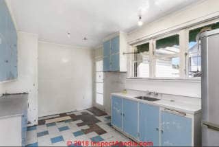 Asbestos-suspect floor tiles in a New Zealand home (C) InspectApedia.com Melanie