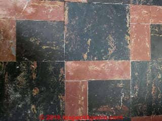 Asphalt asbestos floor tiles (C) InspectApedia.com Pablo