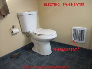 Fan heater installed in a bathroom wall (C) Daniel Friedman at InspectApedia.com