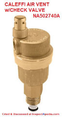 Caleffi automatic air vent with check valve NA502740A at InspectApedia.com