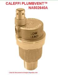 Caleffi NA502640A air bleeder valve operating details at InspectApedia.com