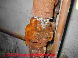 Condensate return line leak © D Friedman at InspectApedia.com 