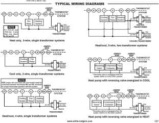 Emerson White Rodgers 1F80 series thermostats typical wiring diagrams at Inspectapedia.com cited in detail in this article