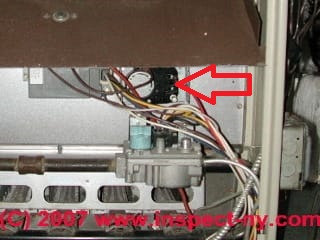 Photograph of a fan limit switch on a gas fired furnace