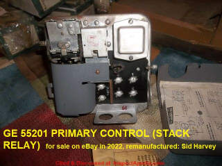 GE 55201 primary control stack relay switch # GE55201 provided as remanufactured by Sid Harvey.(C) InspectApedia.com for sale on ebay