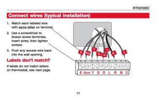 Honeywell RTH3100C Thermostat wiring summary - SEE the INSTALLATION MANUAL for details or call Honeywell  - at InspectApedia.com