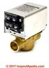 Honeywell V8043F 1036 Zone Valve for hydronic heating  at InspectApedia.com